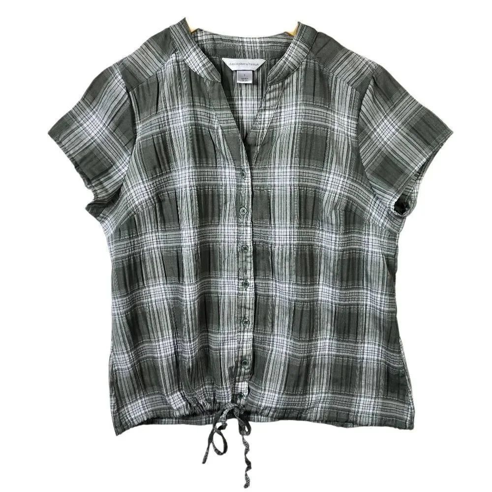 Christopher & Banks Olive Plaid Button-Down Shirt